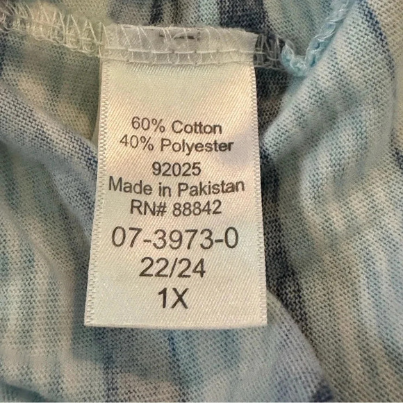 Woman Within 1X Shirt Top Blue Striped Short Sleeve Scoop Neck Cotton Blend Knit - Picture 6 of 7